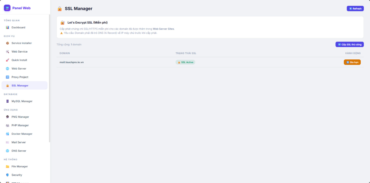 Panel Web screenshot