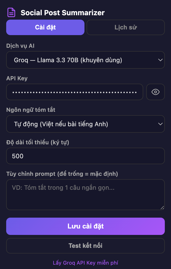 Social Post Summarizer screenshot