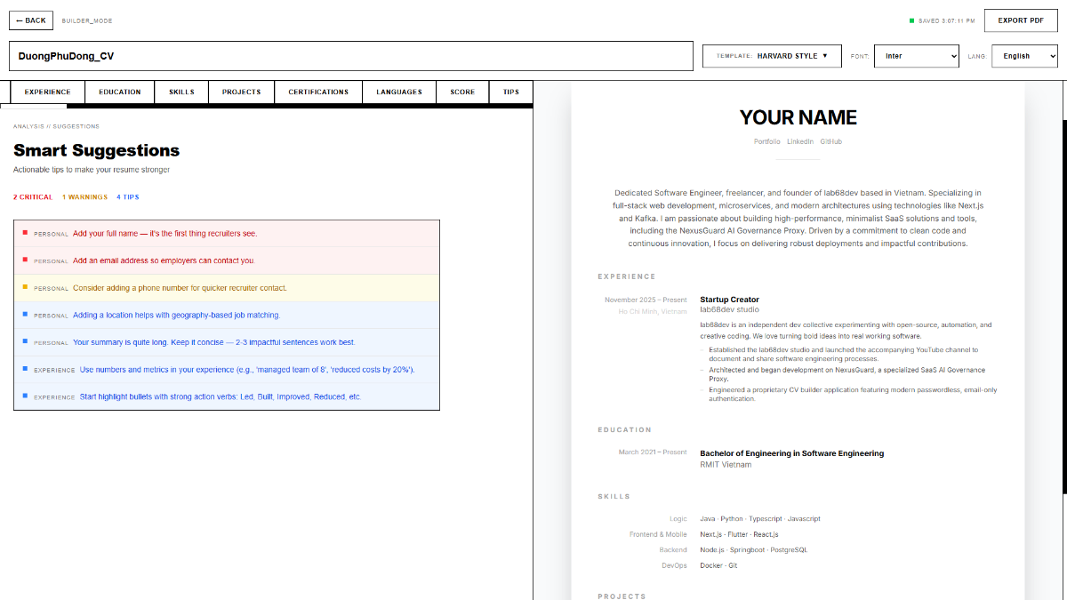 lab68CV Builder screenshot
