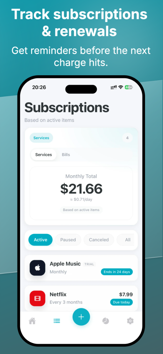 SpendBuddy: Renewal & Bills screenshot