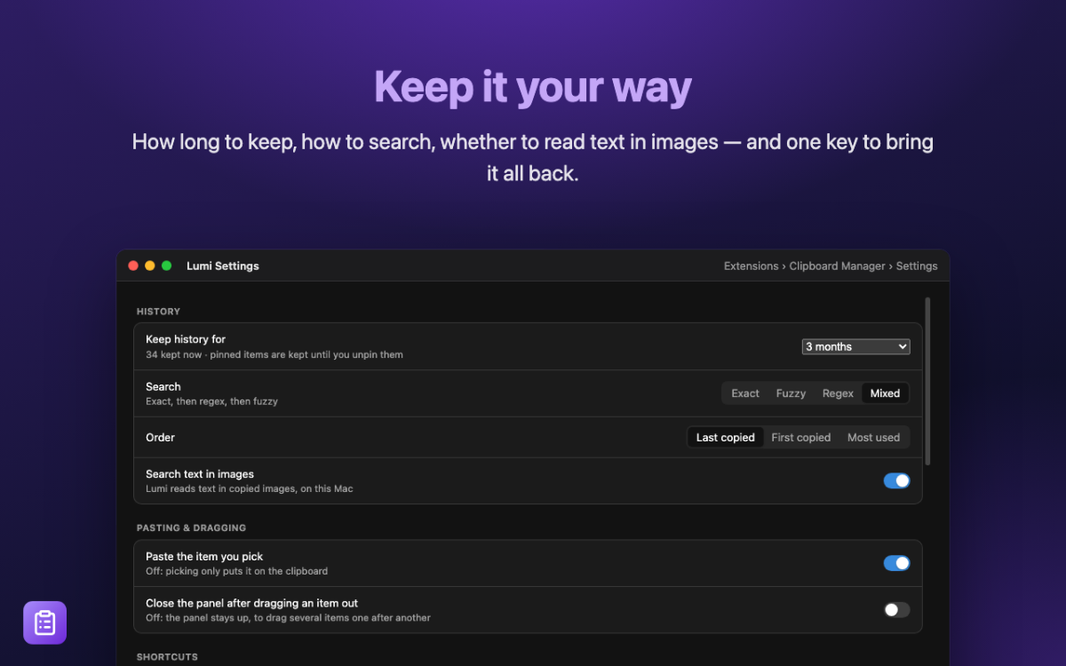 Clipboard Manager for Lumi screenshot