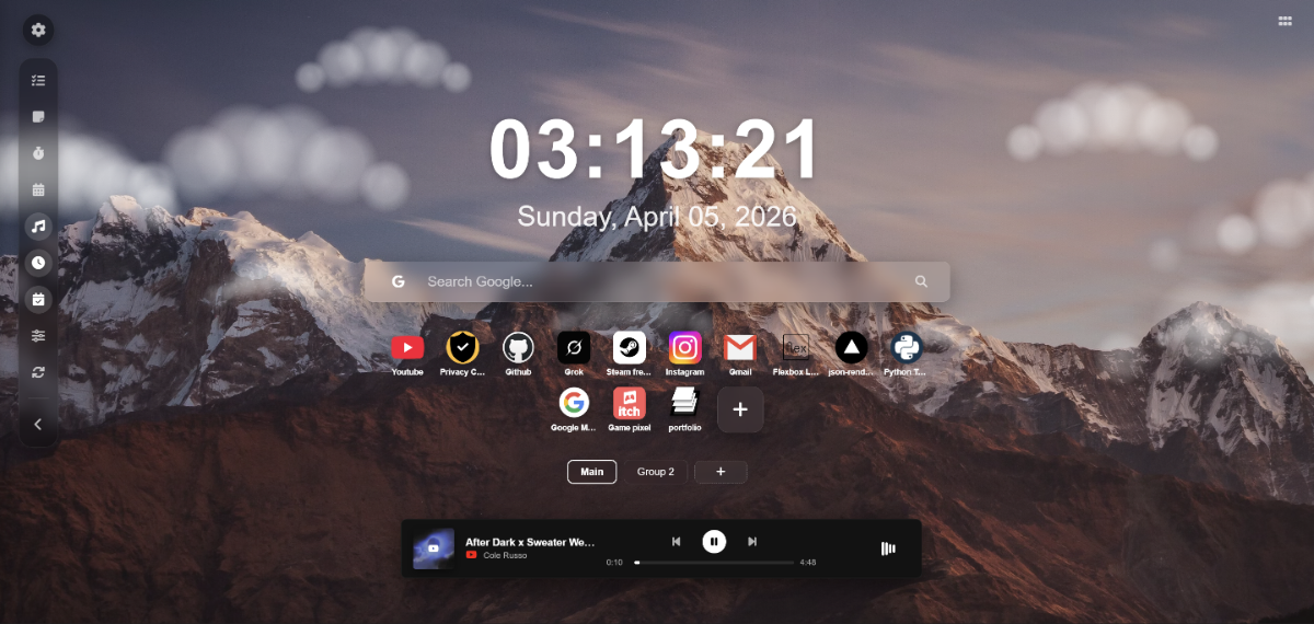Zero Startpage screenshot
