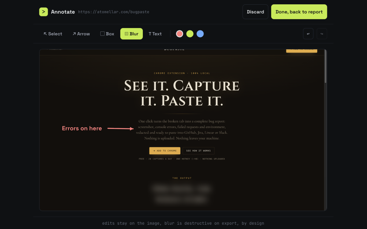 BugPaste screenshot