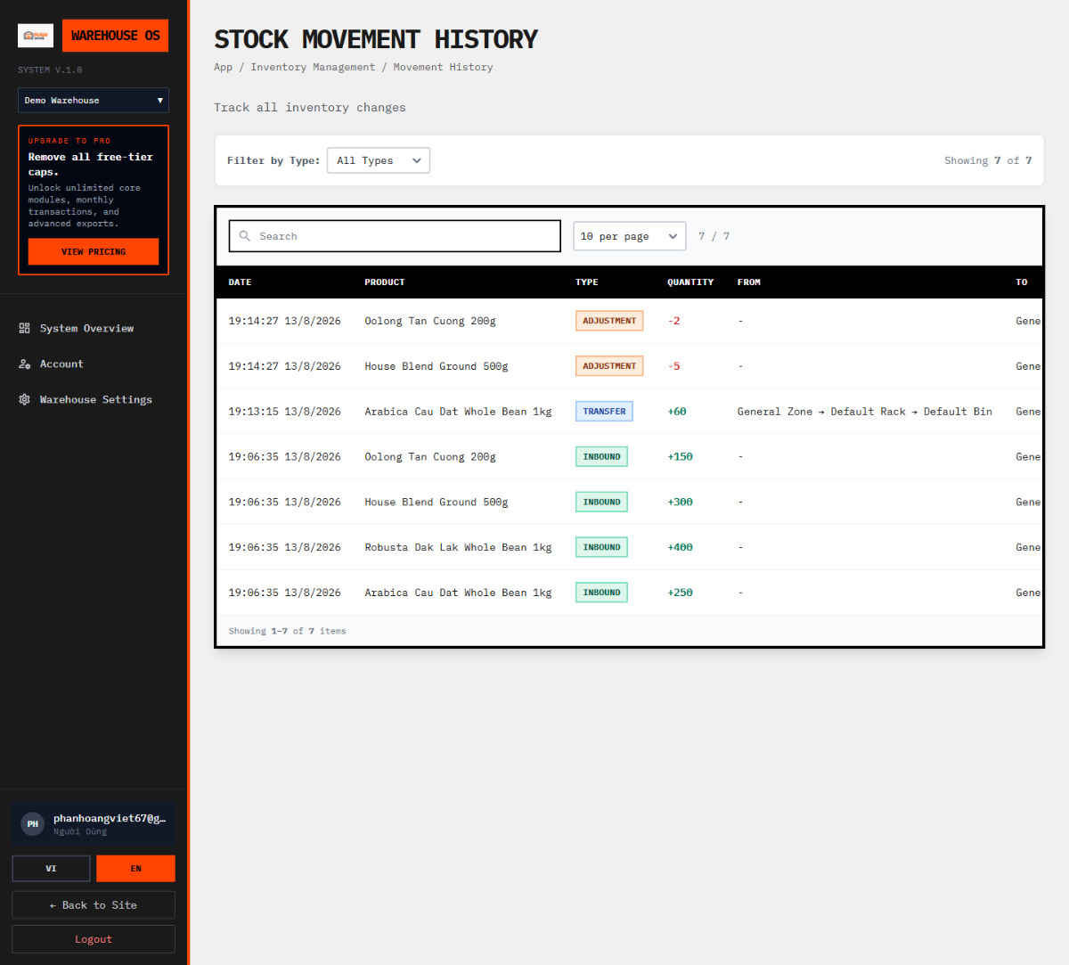 Warehouse OS screenshot