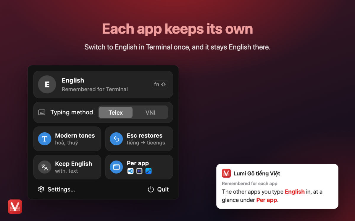 Lumi Gõ tiếng Việt screenshot