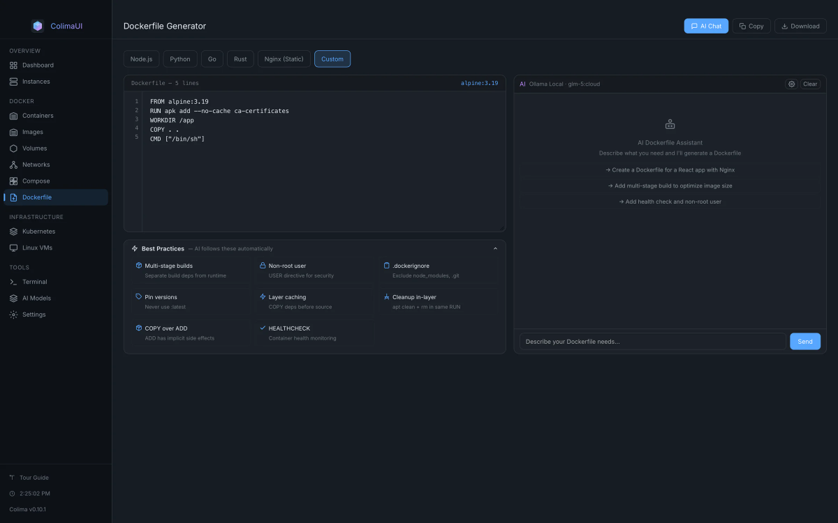 Colima UI screenshot