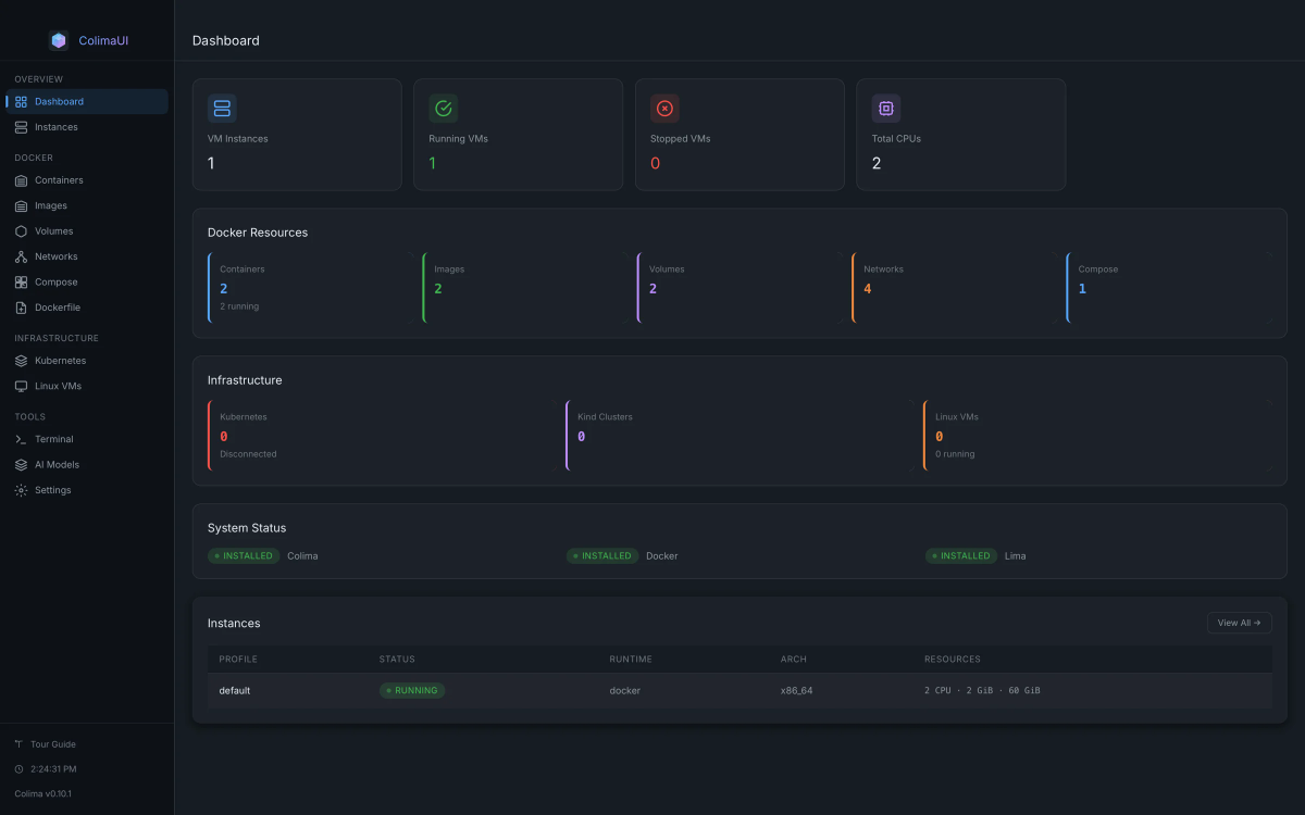 Colima UI screenshot