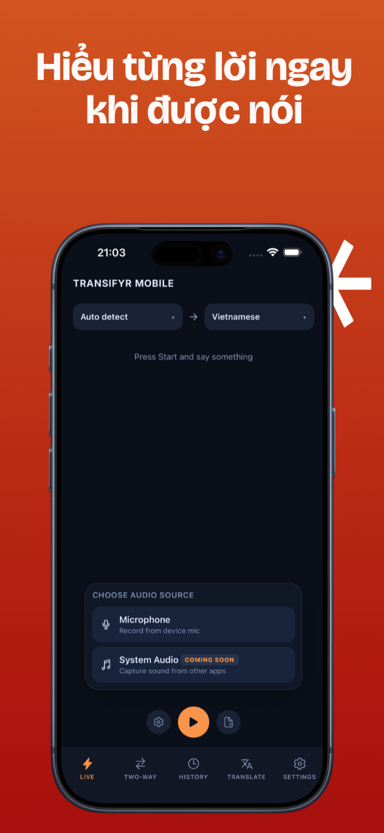 Transifyr Mobile (iOS + Android) screenshot