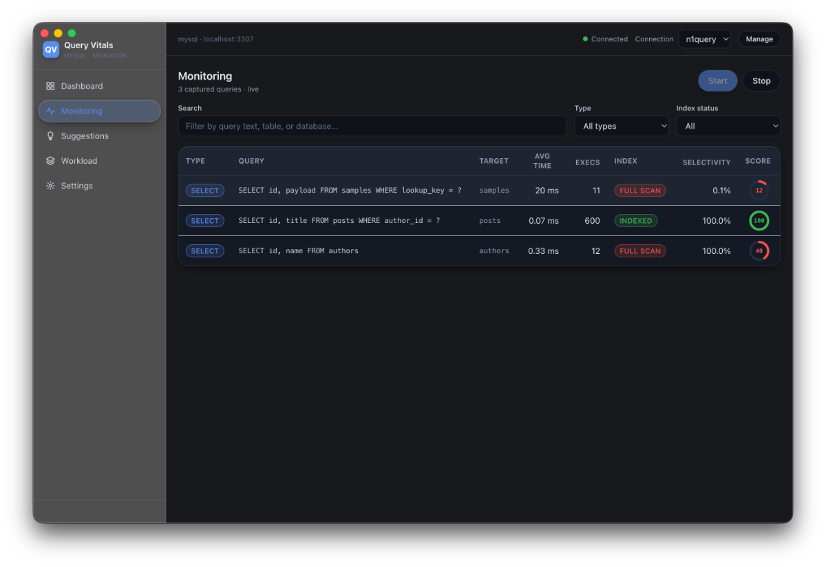 Query Vitals screenshot