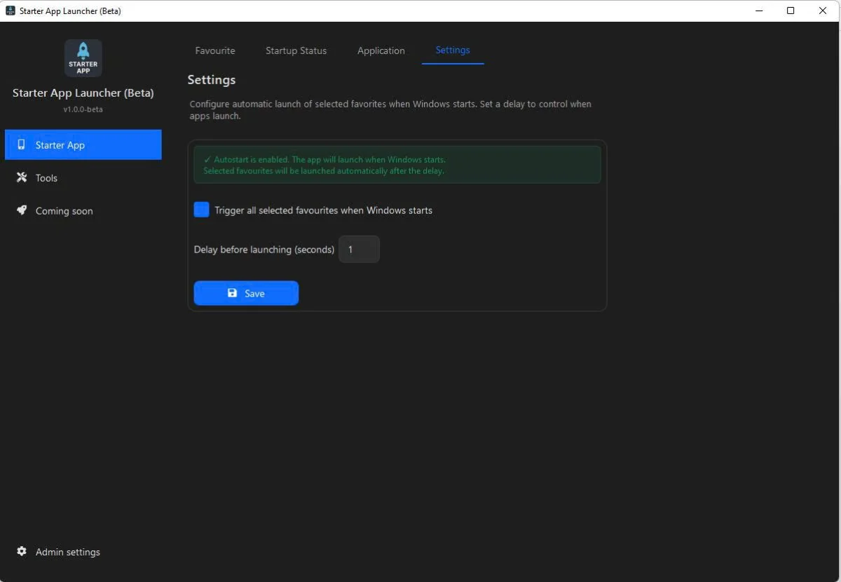Window Starter Application screenshot