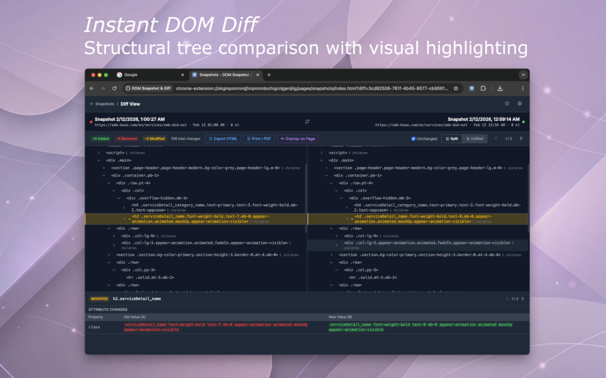 DOM Snapshot & Diff screenshot