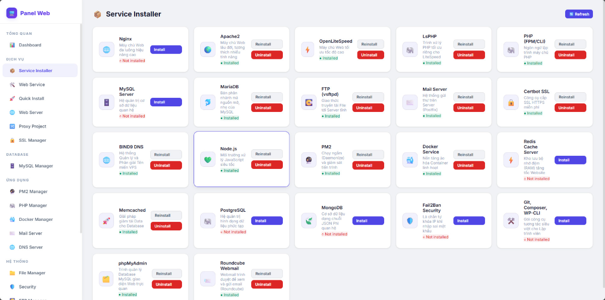 Panel Web screenshot