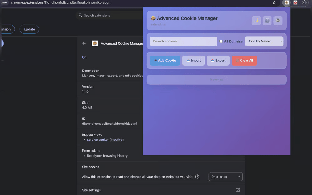 Advanced Cookie Manager screenshot