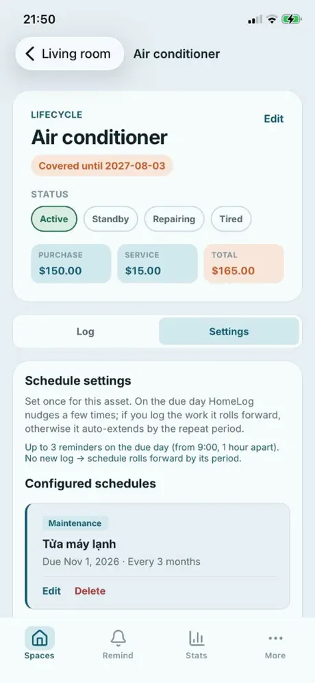 HomeLog screenshot