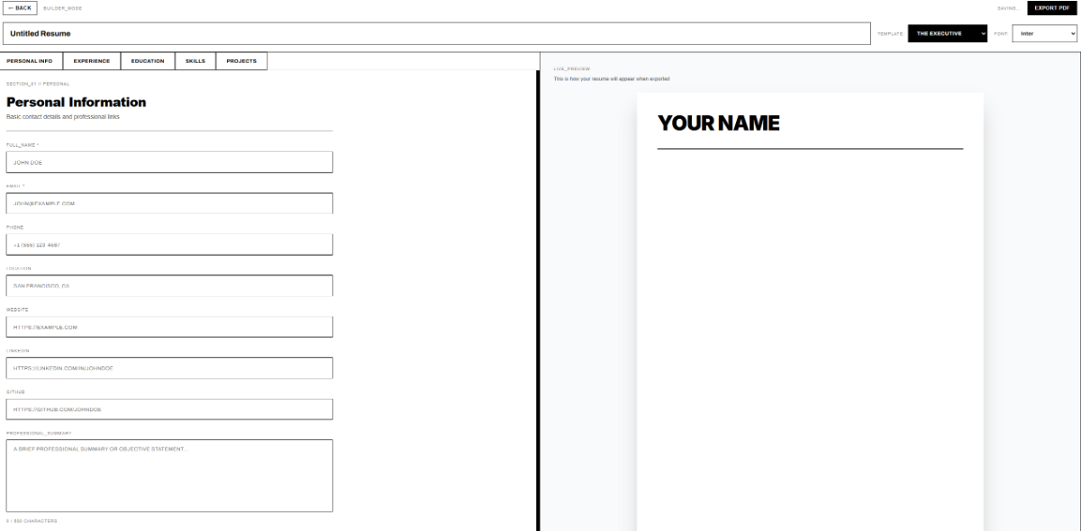 lab68dev CV Builder screenshot