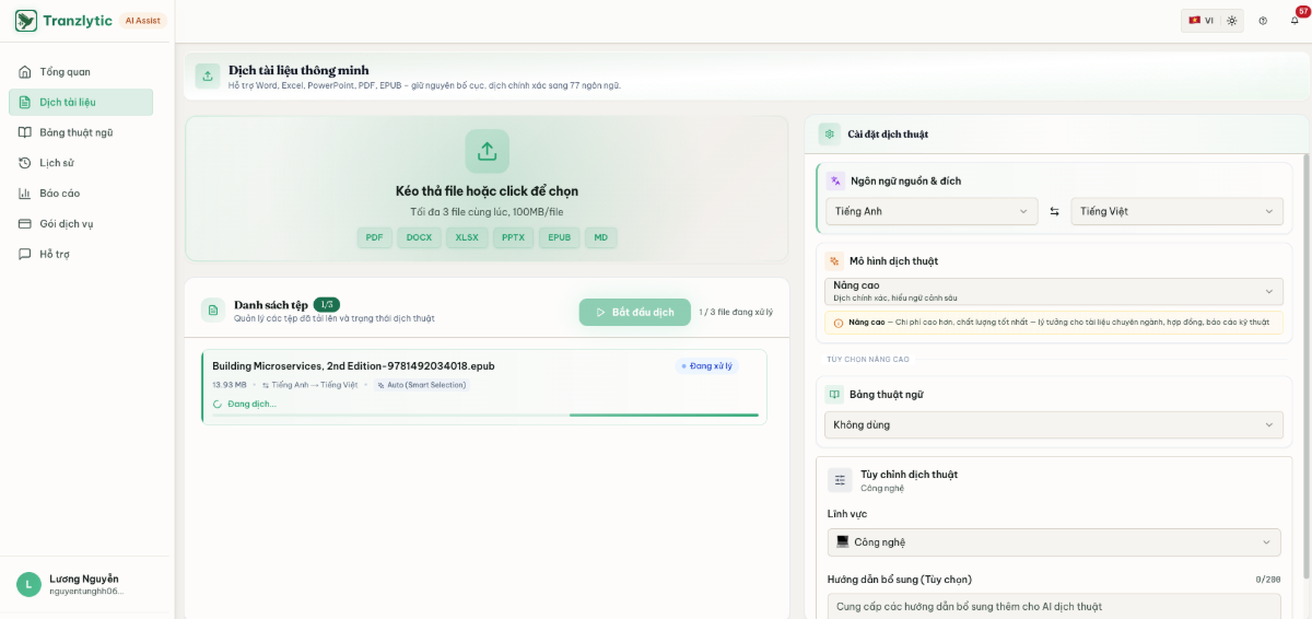 Tranzlytic screenshot