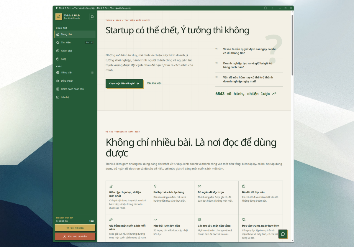 Think & Rich, Startup library screenshot