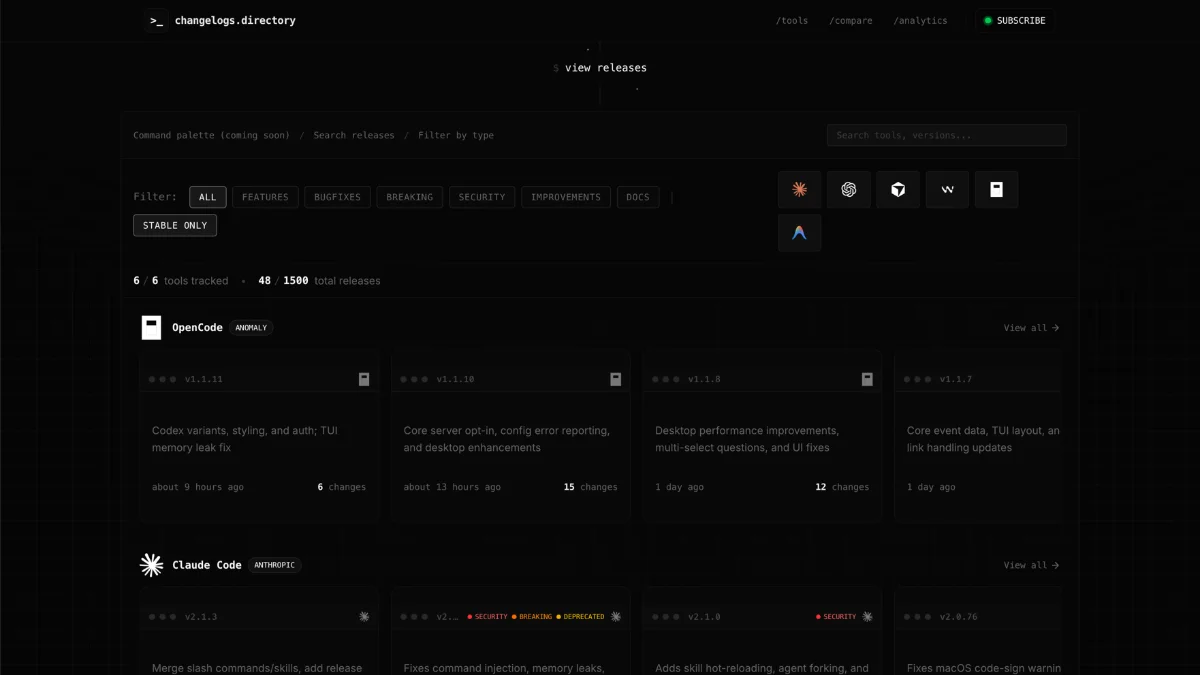 changelogs.directory screenshot