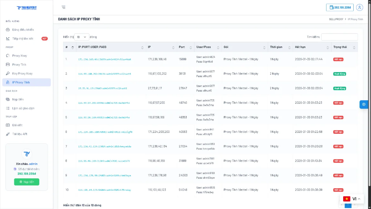Mã nguồn trang web bán proxy screenshot
