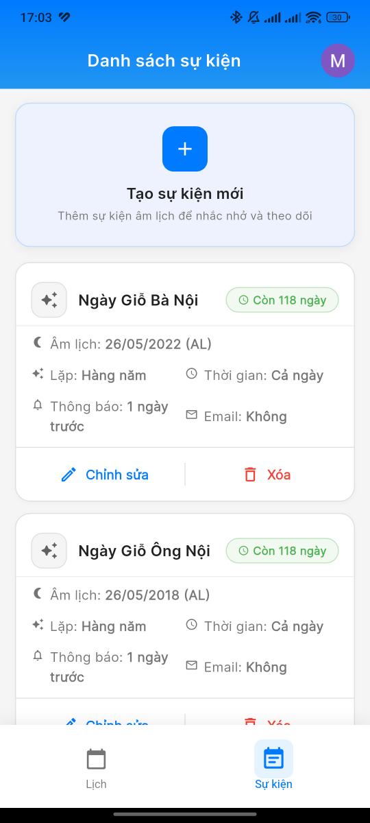 Nhắc Nhở Lịch Âm screenshot