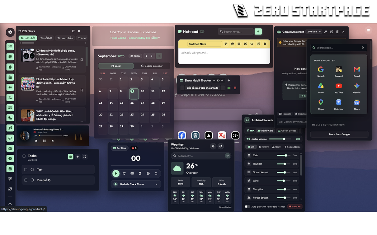 Zero Startpage screenshot