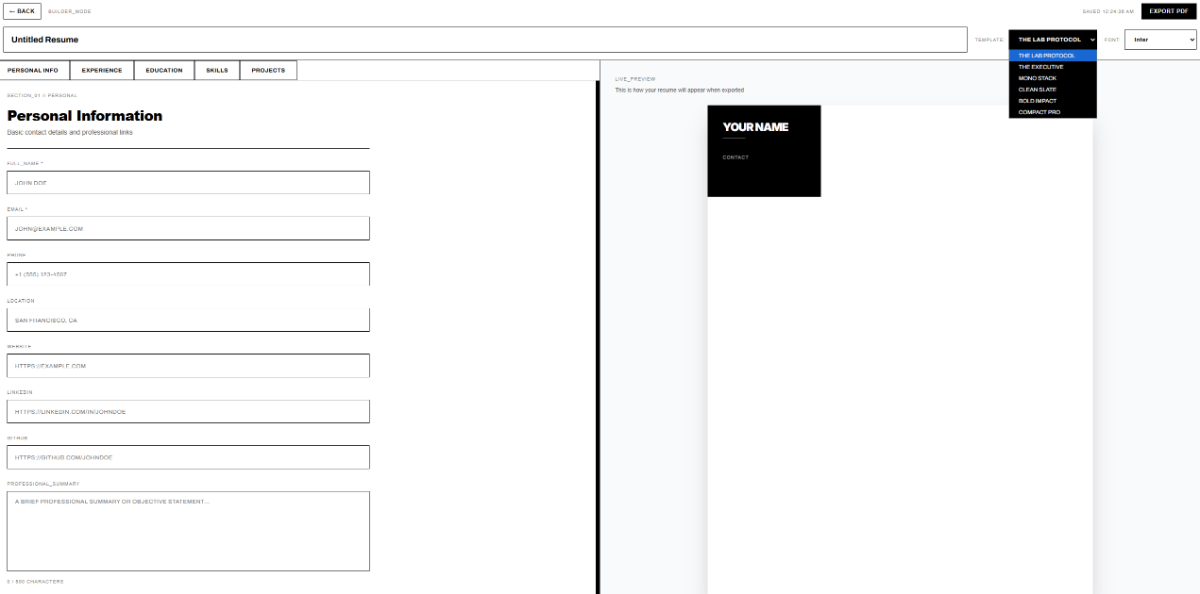 lab68dev CV Builder screenshot