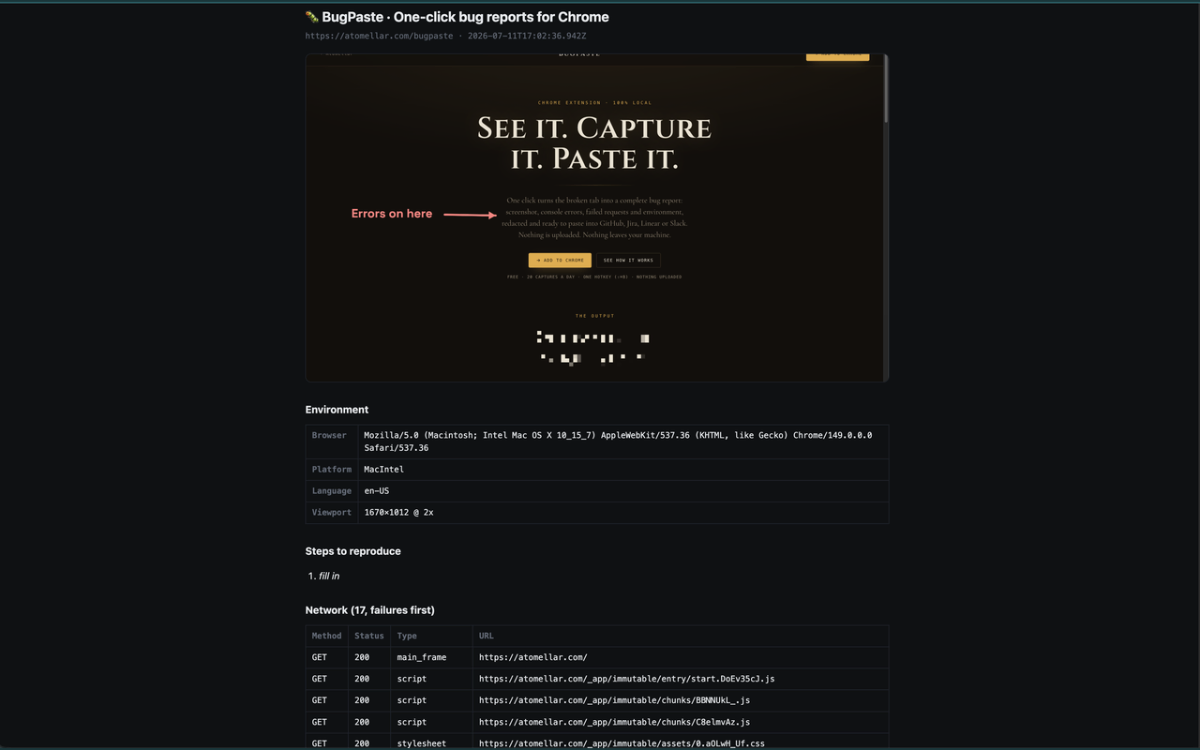BugPaste screenshot