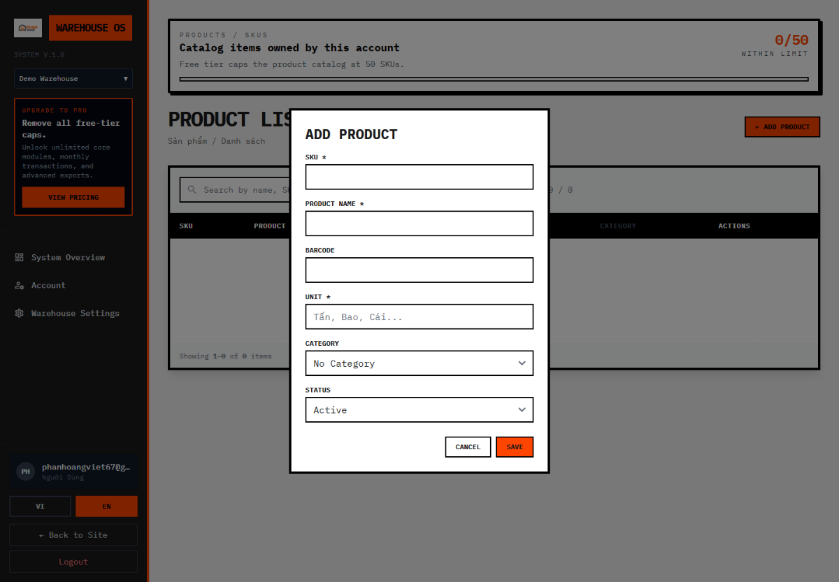 Warehouse OS screenshot