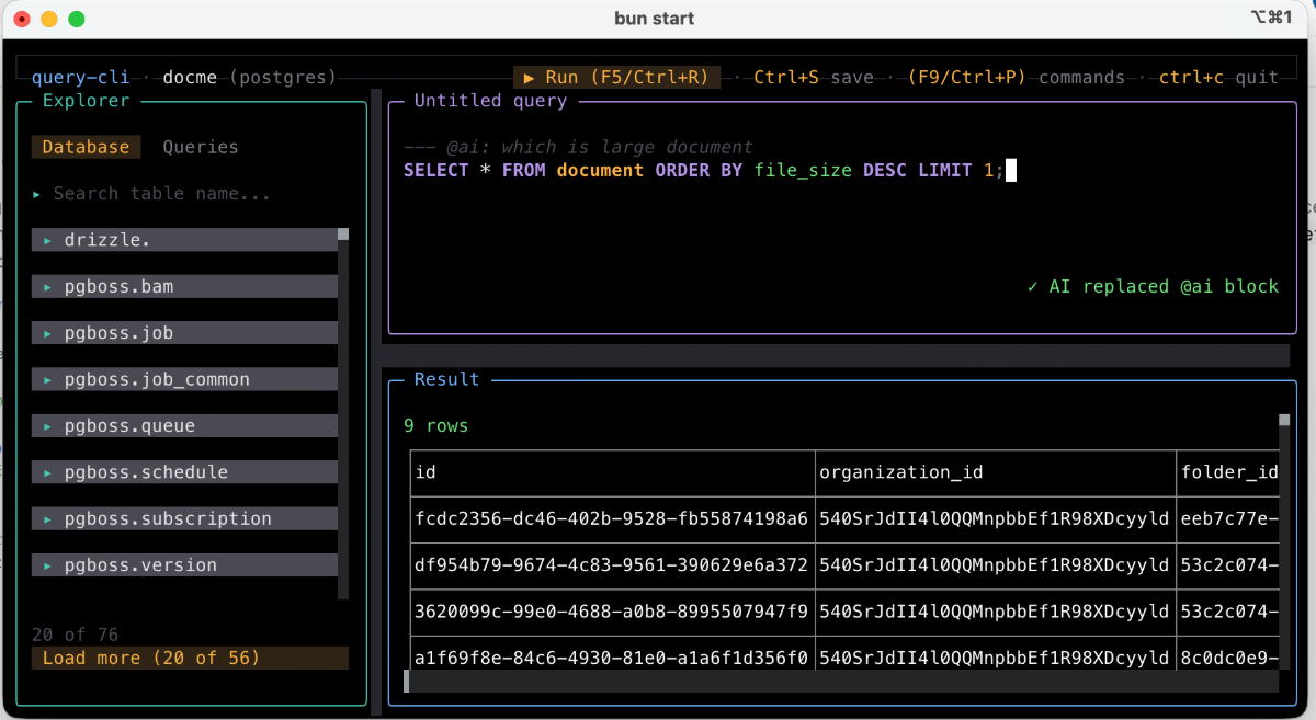 query-cli screenshot