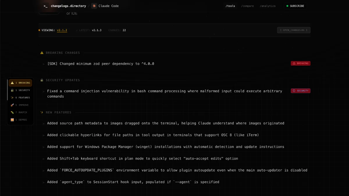 changelogs.directory screenshot
