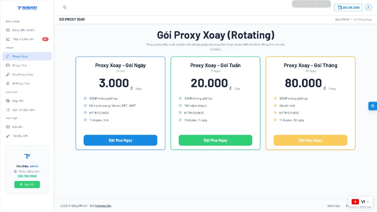 Mã nguồn trang web bán proxy screenshot