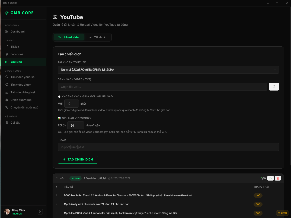 CMB CORE Marketing Auto tool screenshot