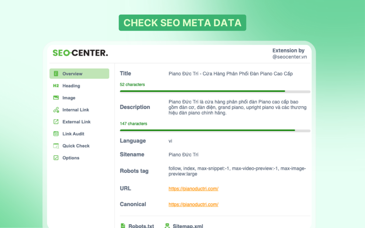 SEO CENTER Extension screenshot