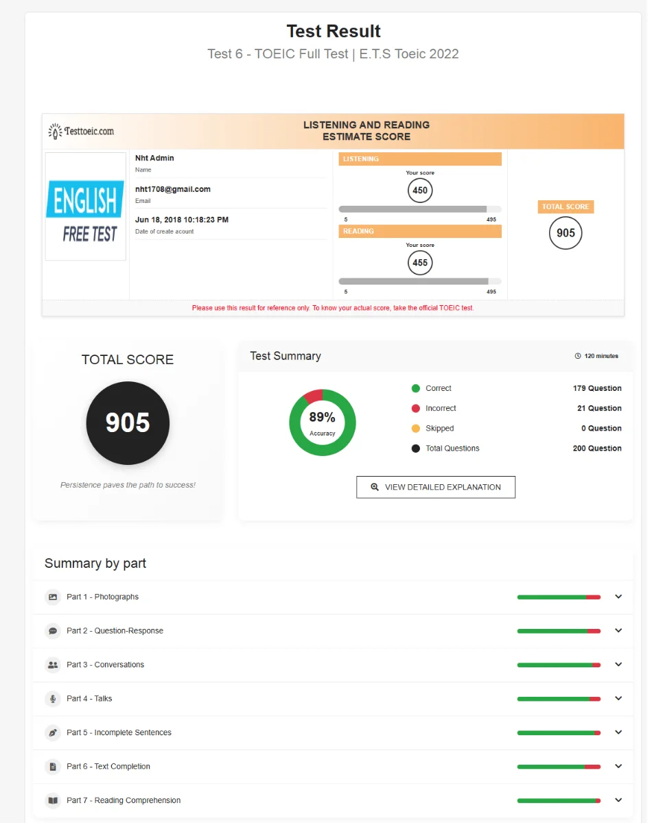 TestToeic.com screenshot