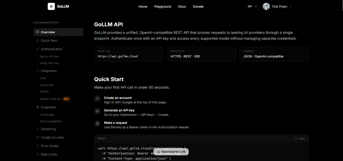 GoLLM screenshot