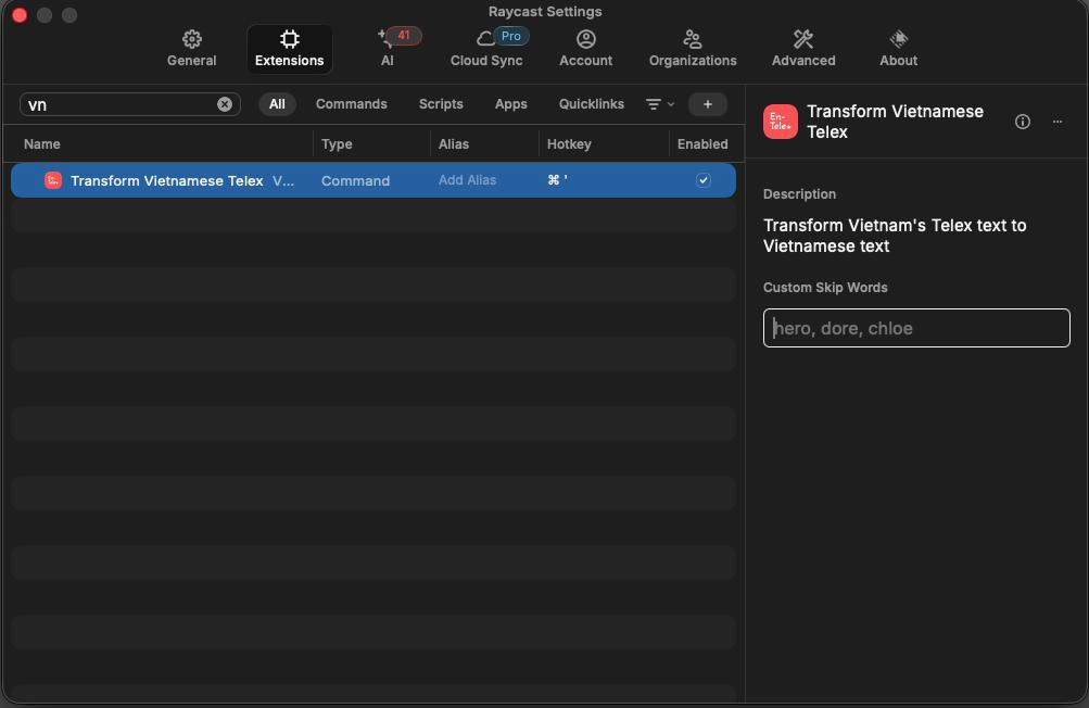 VN Textify (Raycast Extension) screenshot