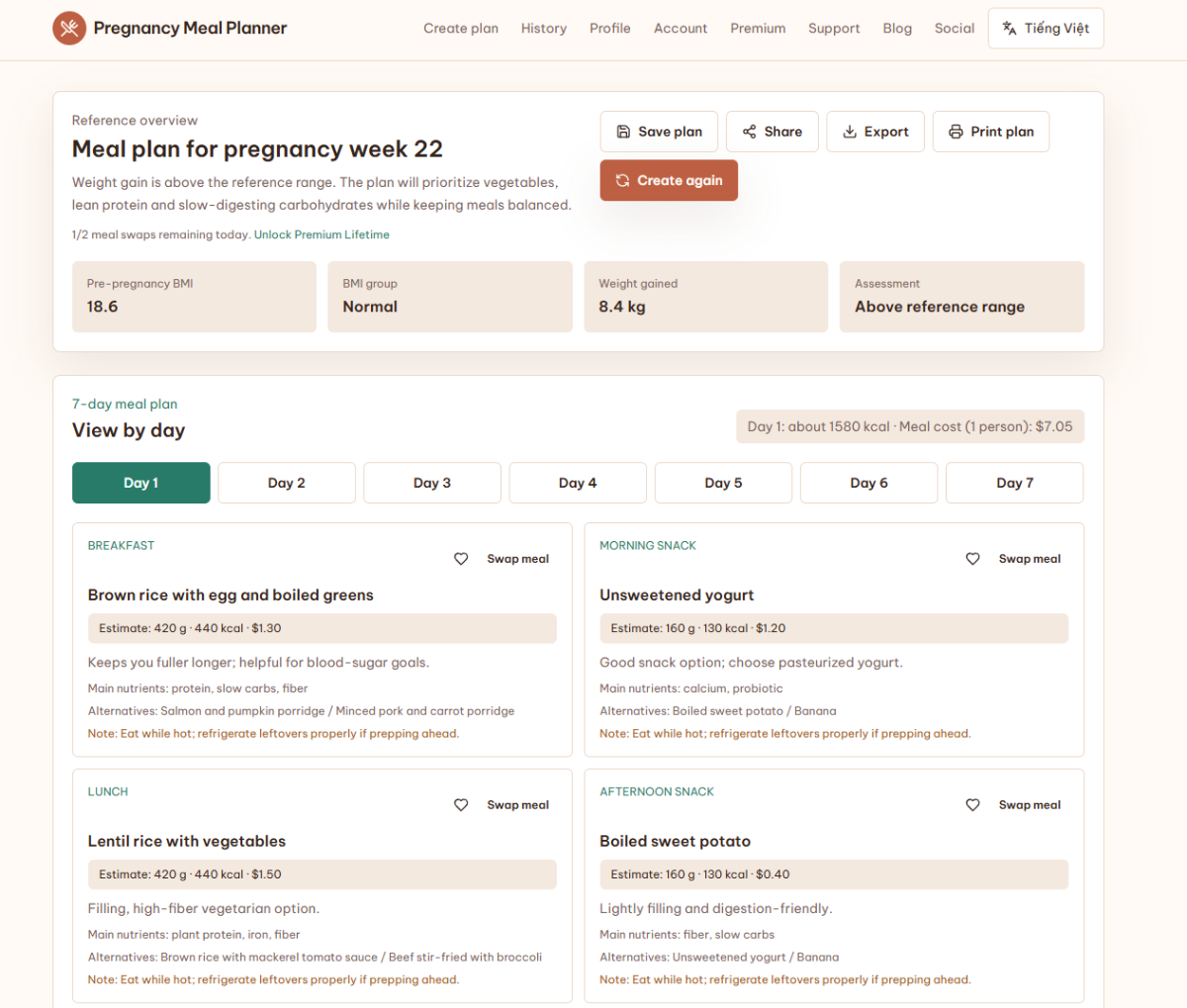Pregnancy Meal Planner screenshot