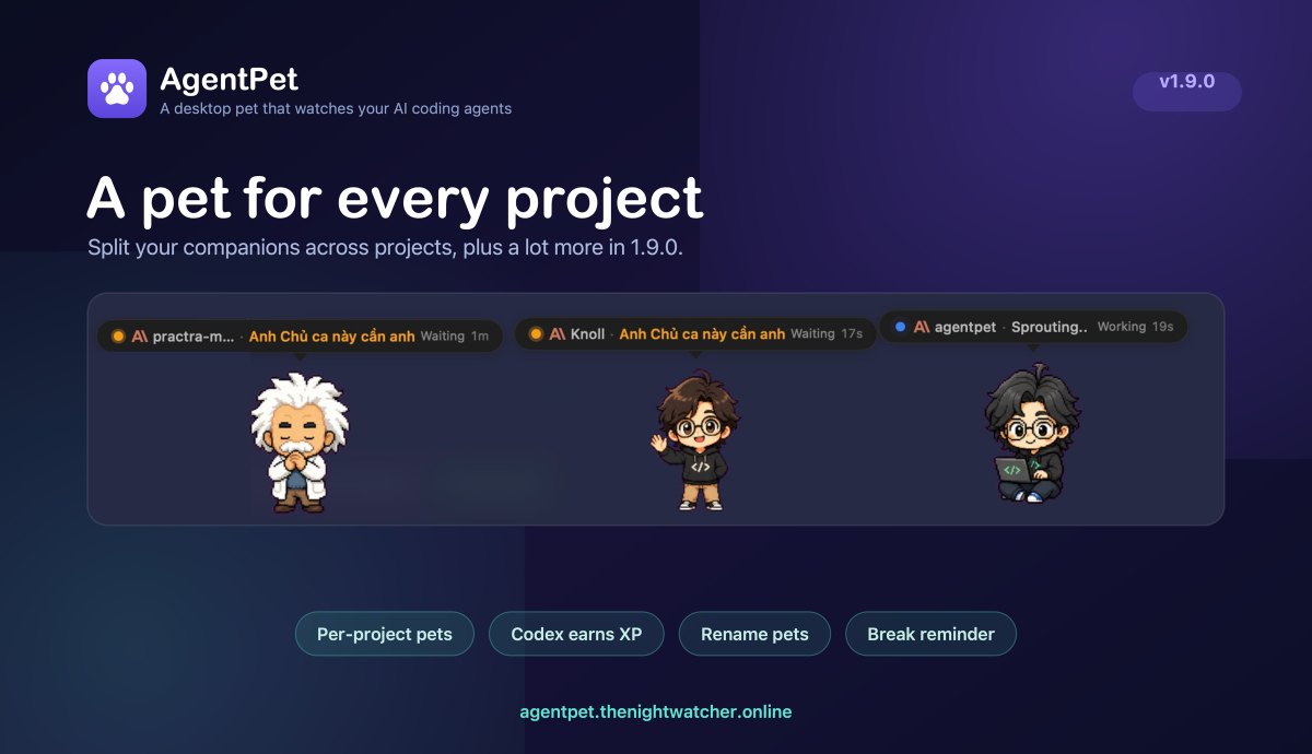 AgentPet · pixel companions for your AI screenshot