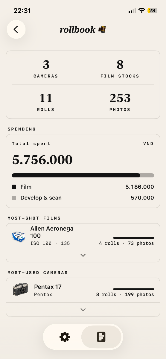 rollbook: film photo catalog screenshot