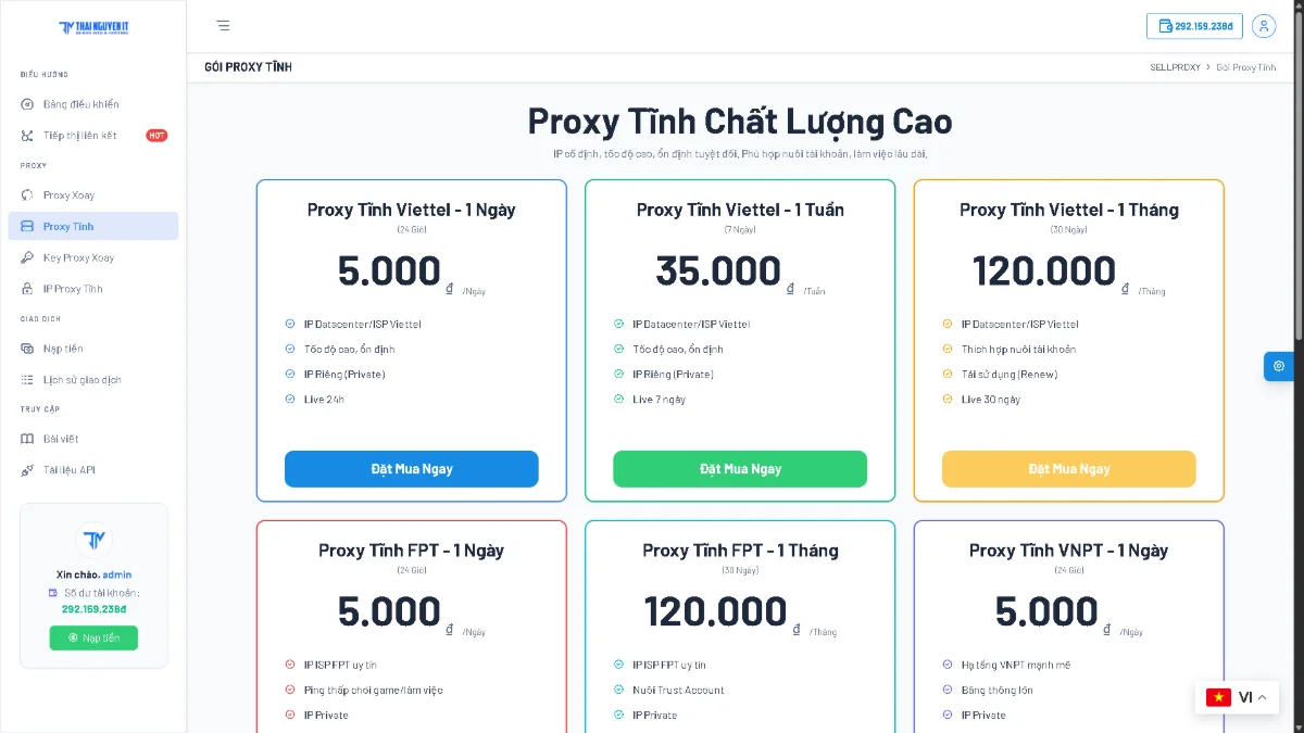 Mã nguồn trang web bán proxy screenshot