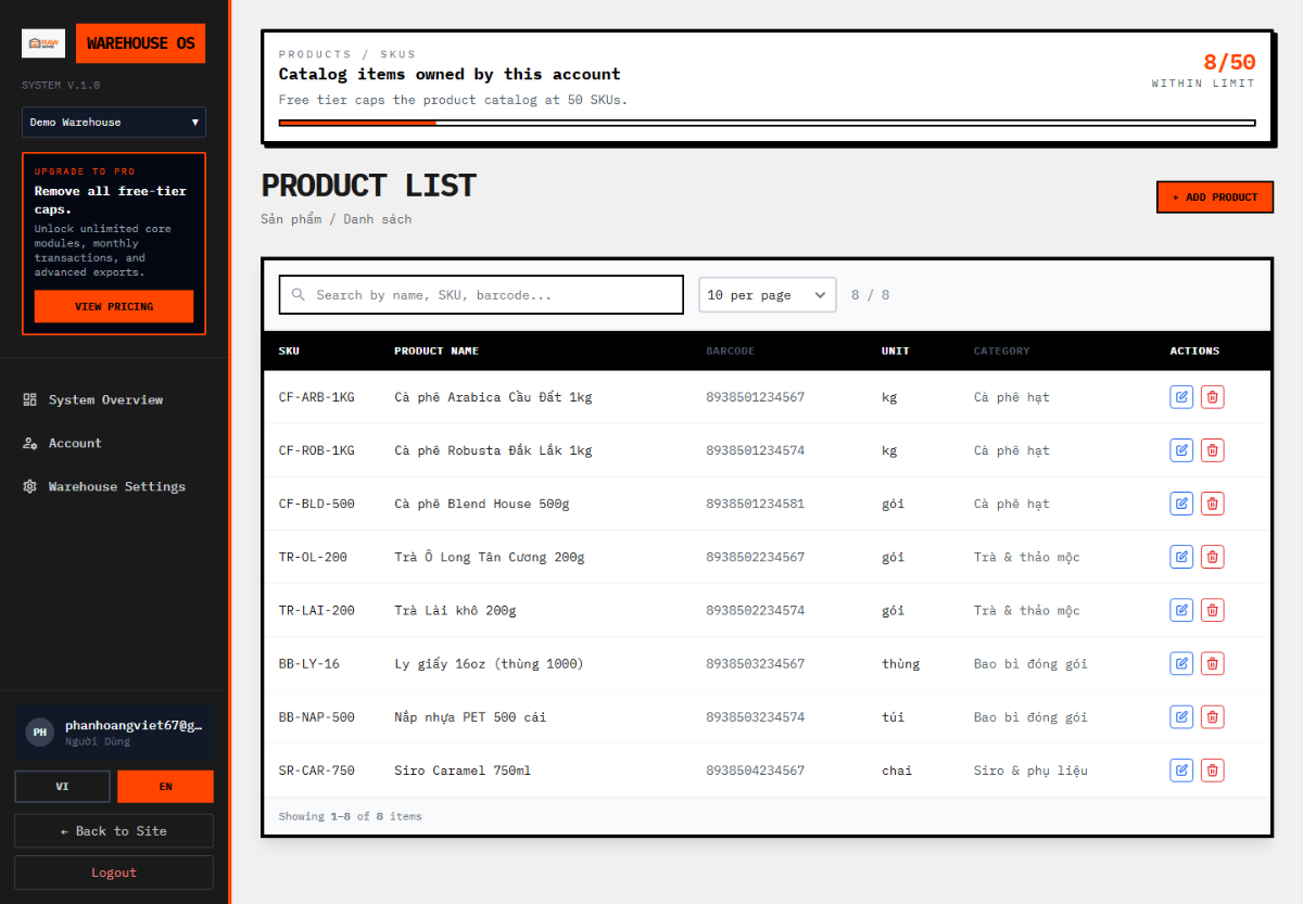 Warehouse OS screenshot