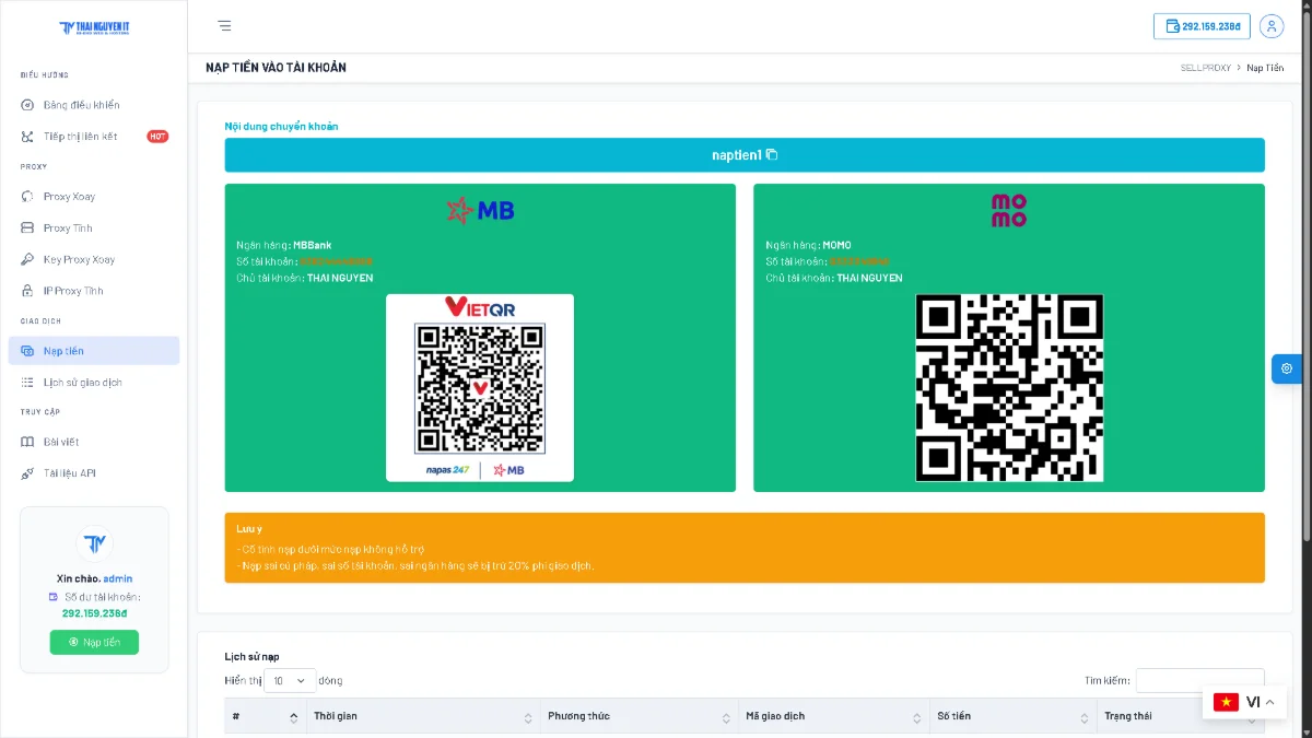 Mã nguồn trang web bán proxy screenshot