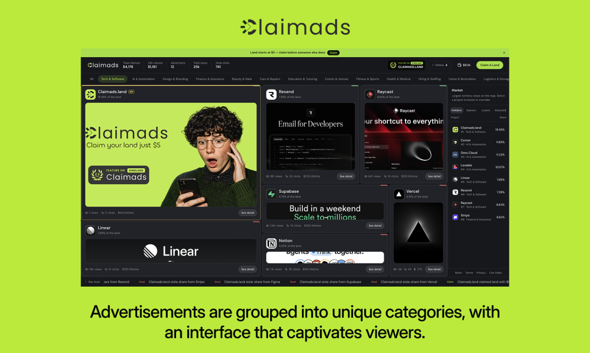Claimads.land screenshot