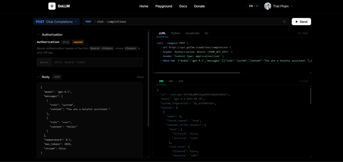 GoLLM screenshot