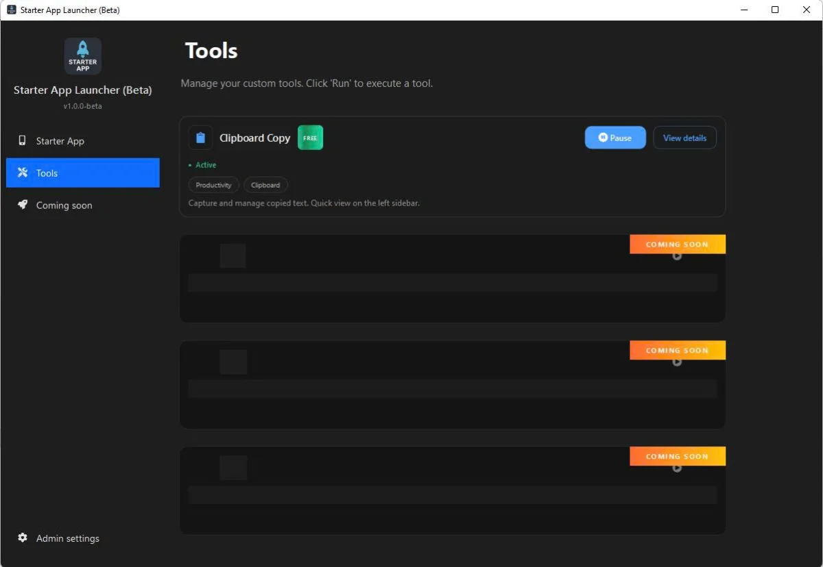 Window Starter Application screenshot