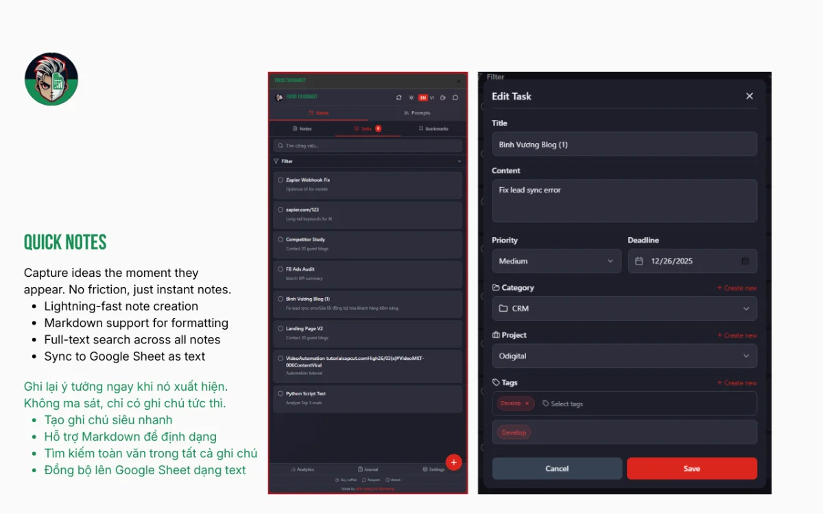Focus to GGSheet screenshot