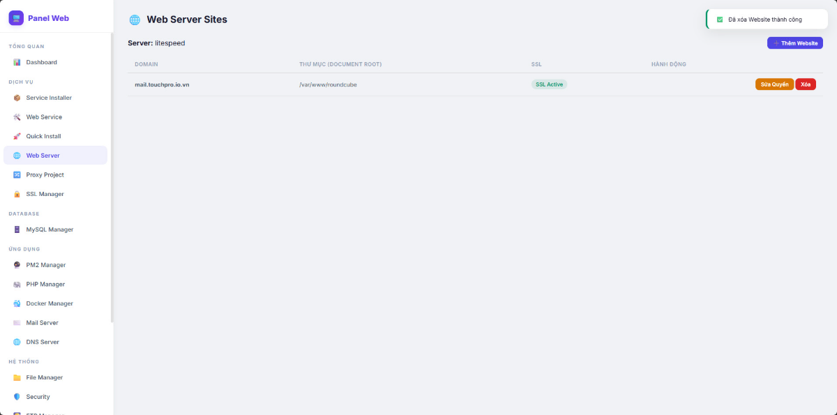 Panel Web screenshot