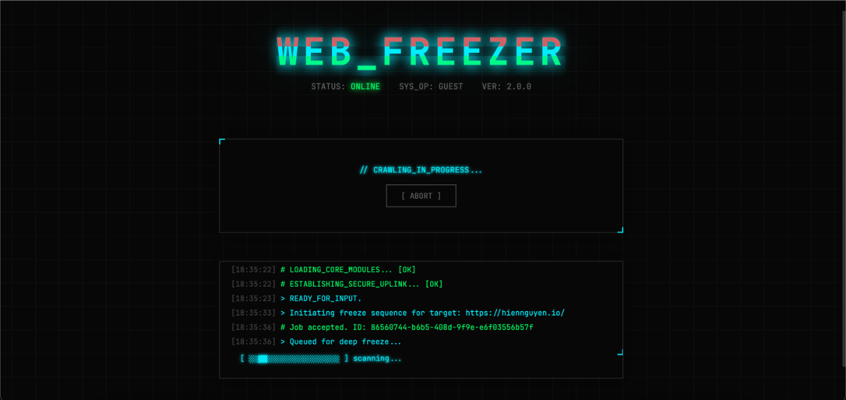 WEB_FREEZER // ARCHIVE PROTOCOL screenshot