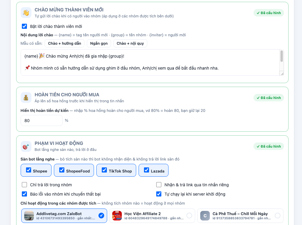 ZaloBot Hoàn Tiền screenshot