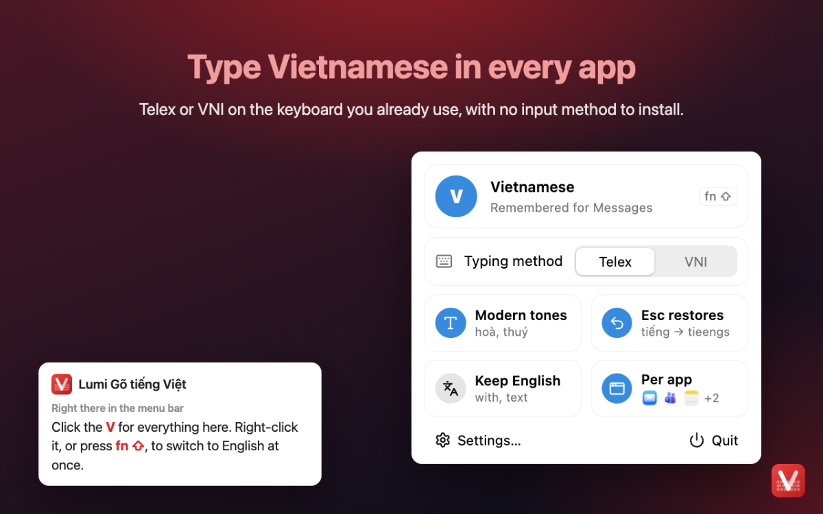Lumi Gõ tiếng Việt screenshot